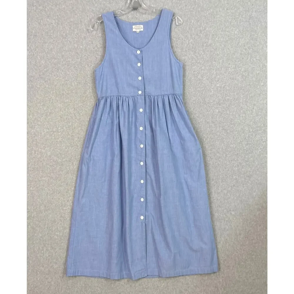 Vtg Susan Bristol Chambray Jumper Dress Size 6 Full Button Cottagecore Country - Picture 1 of 13